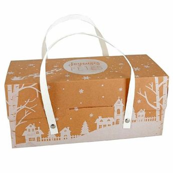 Achat en ligne Boite de transport pour bûche de Noël en carton avec poignées modèle kraft Joyeuses fêtes 11 x 11 x 30 cm - Patisdecor