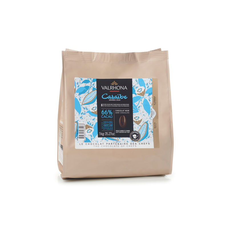 Sac de fèves chocolat noir Caraïbe 66% 1 kg - Valrhona