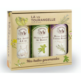 Achat en ligne Coffret Huiles infusées : Basilic, Ail, Thym et Romarin - La Tourangelle