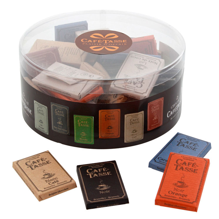 Boîte 40 mini tablettes de chocolat assorties 360 gr - Café Tasse