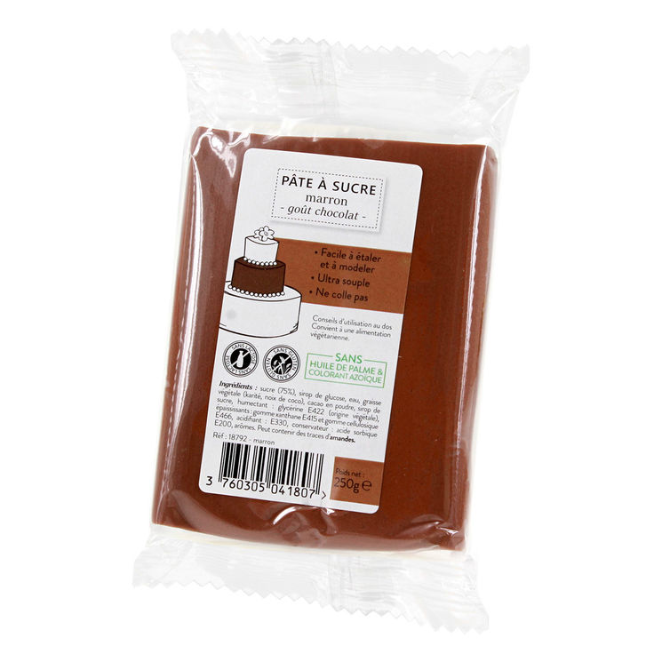 Pâte à sucre sans huile de palme marron 250 gr