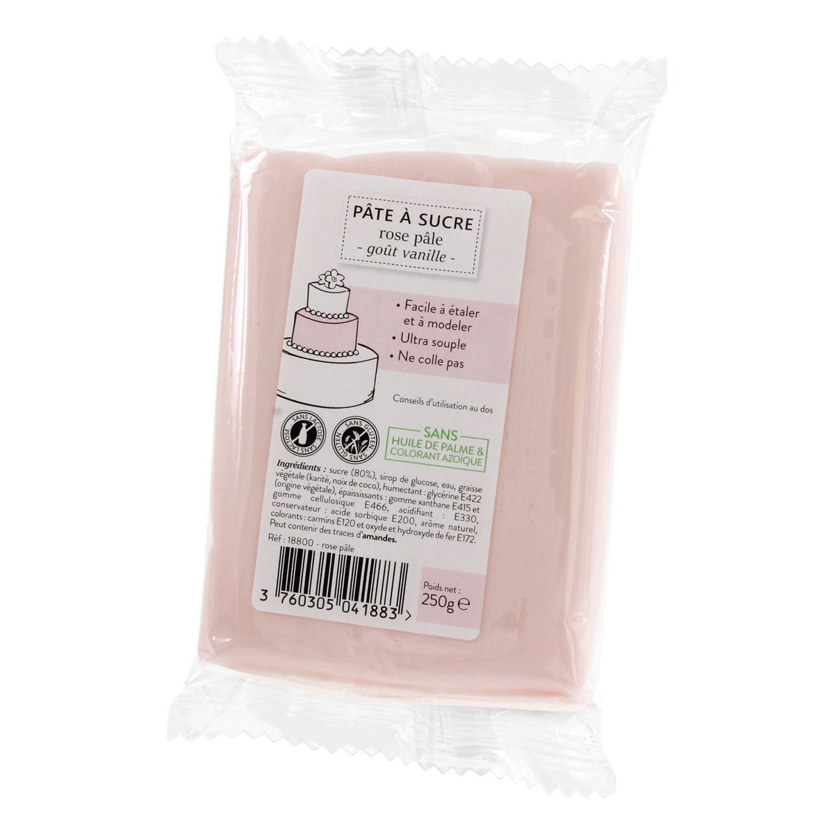 Pâte à sucre sans huile de palme rose pâle 250 gr