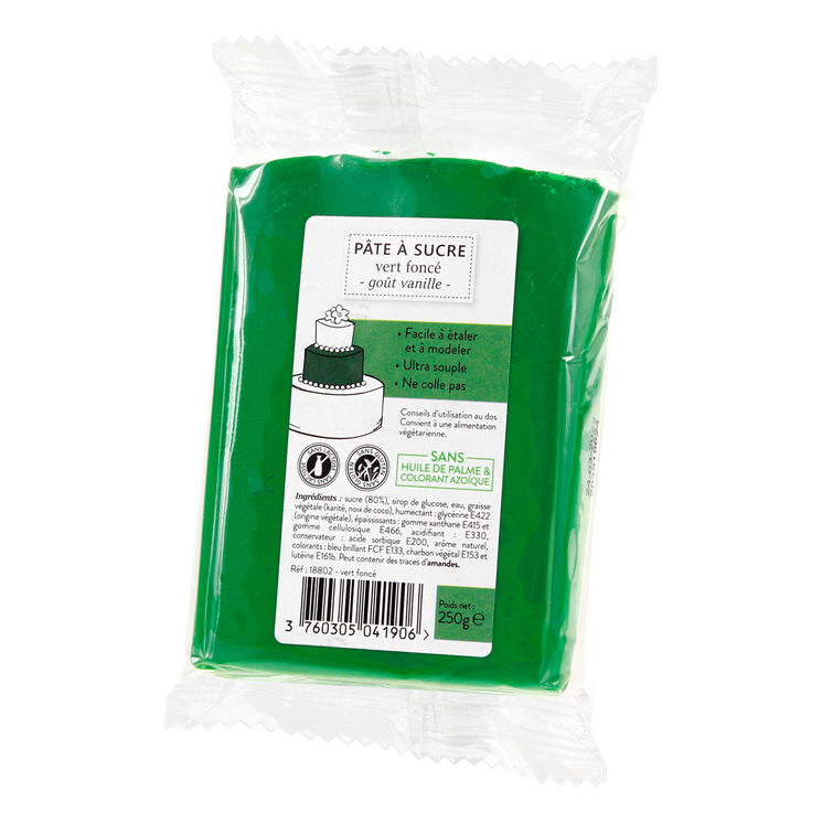 Pâte à sucre sans huile de palme vert foncé 250 gr