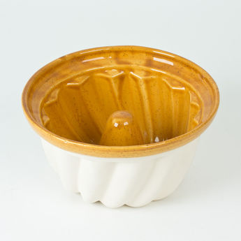 Achat en ligne Moule à kougelhopf traditionnel alsacien en terre cuite blanc et jaune 22 cm - Poterie Beck