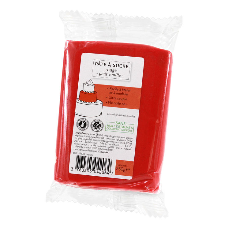 Pâte à sucre sans huile de palme rouge 250 gr