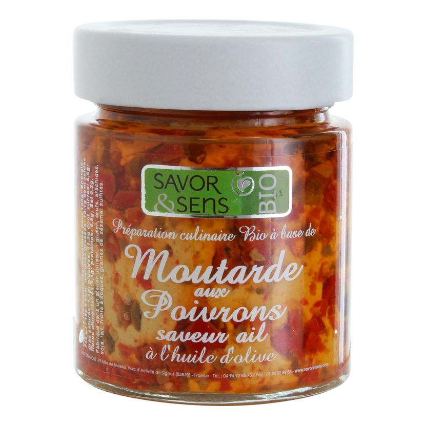 Moutarde bio poivrons pointe ail 130g - Savor et Sens