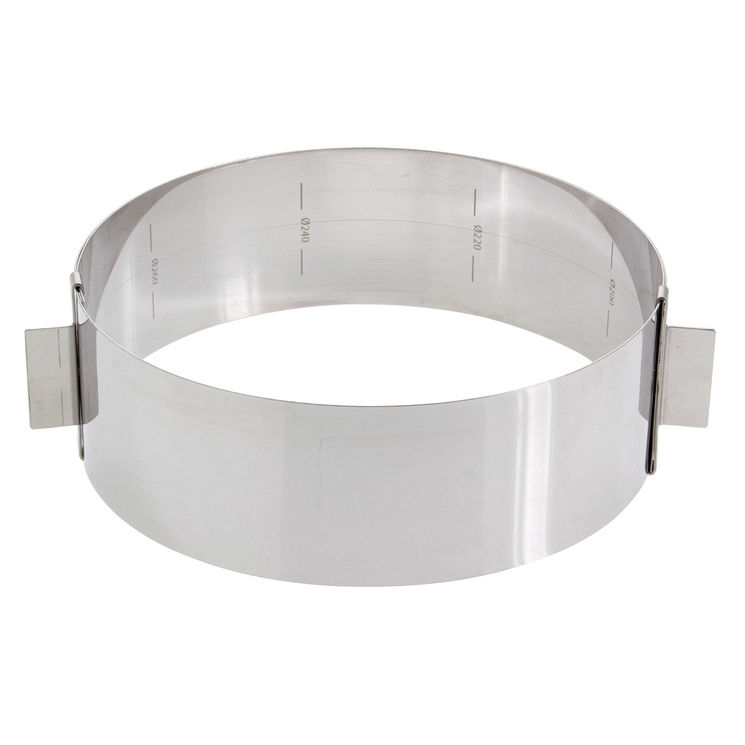 Cercle à pâtisserie extensible en inox de 16 à 28 cm, de 6 à 14 parts, hauteur 6 cm - Alice Délice