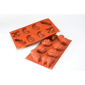 Achat en ligne Moule en silicone 8 formes personnages d´Halloween : momie, chats et citrouilles - Alice Délice