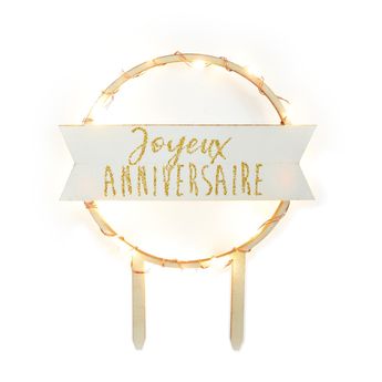 Achat en ligne Décor de gâteau : joyeux anniversaire en bois avec led 12 cm - Scrapcooking