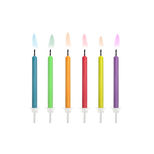 6 bougies d´anniversaire multicolores avec flammes colorées 6 cm - Party deco