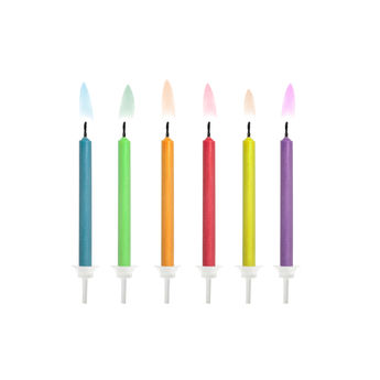 Achat en ligne 6 bougies d´anniversaire multicolores avec flammes colorées 6 cm - Party deco