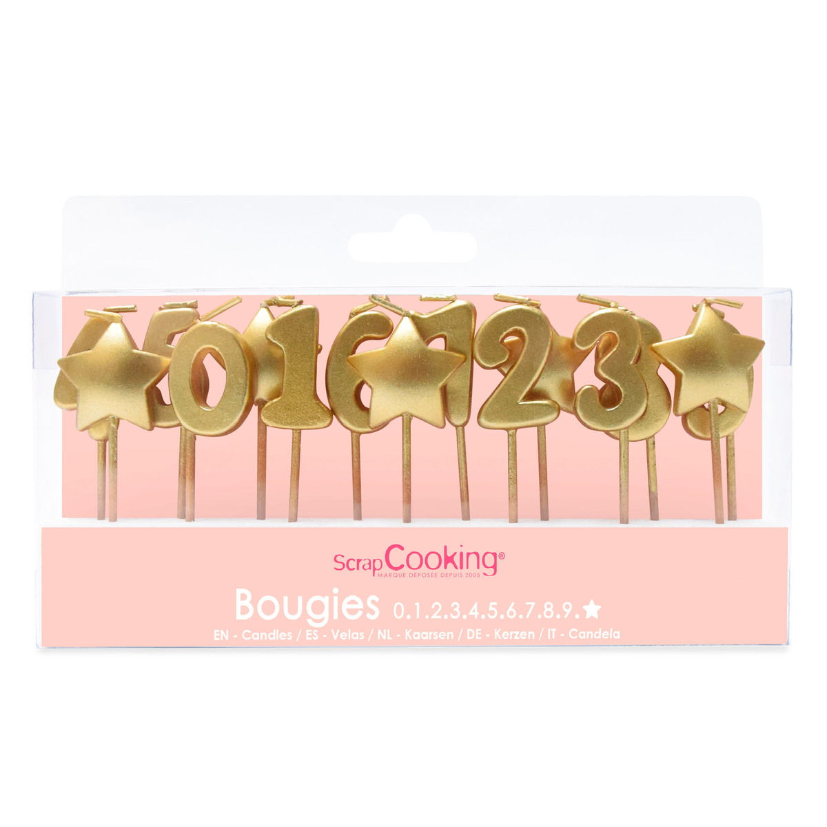 15 bougies chiffres et étoiles dorées 8 cm - Scrapcooking