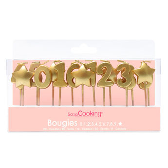 Achat en ligne 15 bougies chiffres et étoiles dorées 8 cm - Scrapcooking