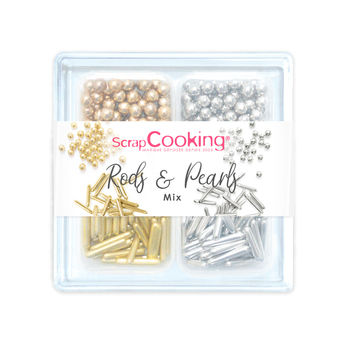 Achat en ligne Décor à parsemer : set de décors sucrés Rods & Pearls dorés et argentés 66 gr - Scrapcooking