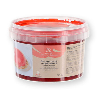 Achat en ligne Glaçage miroir prêt à l´emploi pour entremets congelés et gâteaux cuits rouge pailleté 300 gr - Alice Délice