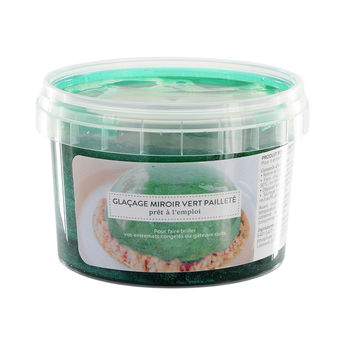 Achat en ligne Glaçage miroir prêt à l´emploi pour entremets congelés et gâteaux cuits vert pailleté 300 gr - Alice Délice