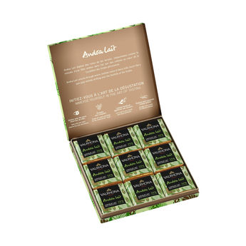 Achat en ligne Coffret 18 carrés de chocolat pur Pérou : chocolat au lait bio Andoa 39% 90 gr - Valrhona