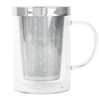 Achat en ligne Tisanière tasse à thé double paroi avec infuseur transparente en verre et inox Verbena 0.40 l - Cristel