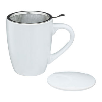 Achat en ligne Tisanière tasse à thé avec infuseur et couvercle en faïence blanche 32 cl - Secret de gourmet