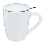 Tisanière tasse à thé avec infuseur et couvercle en faïence blanche 32 cl - Secret de gourmet