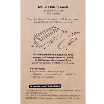 Achat en ligne Moule à bûche de Noël ronde en silicone noir 30 cm 10/12 parts - Alice Délice