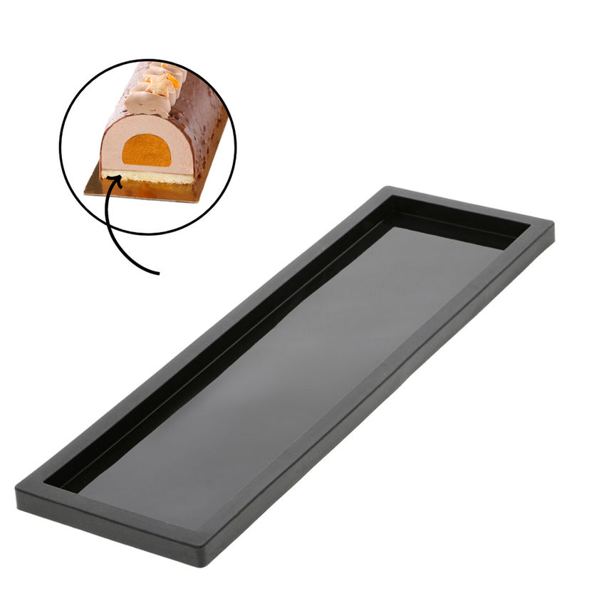 Tapis à rebord rectangulaire en silicone pour base de bûche de Noël noir 30 x 8 cm - Alice Délice