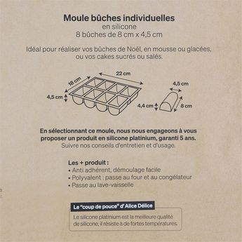 Achat en ligne Moule à 8 mini bûches individuelles en silicone noir 8 x 4.5 cm - Alice Délice