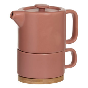 Achat en ligne Théière solitaire en bambou et céramique rose terracotta 40 cl - Secret de gourmet