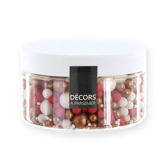 Achat en ligne Décor à parsemer : mélange sprinkles de Noël Canne à sucre et Boule de Noël blanc, rouge et doré 100 gr