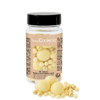 Achat en ligne Pot de décorations perles chocolat blanc et doré 50 gr - Scrapcooking