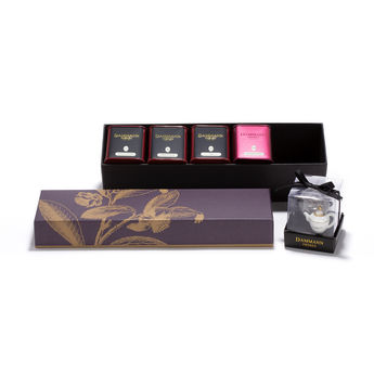 Achat en ligne Coffret de thés Lointains : 4 boîtes de thés ou infusion aromatisés de 30 ou 15 gr et 1 infuseur - Dammann Frères