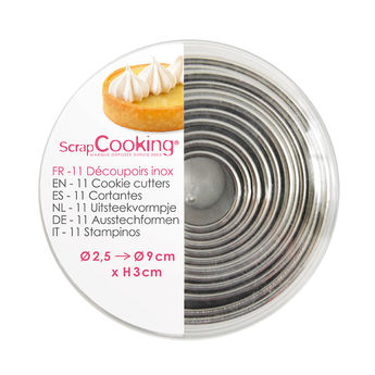 Achat en ligne Boite de 11 emporte-pièces ronds en inox de 2.5 à 9 cm hauteur 3 cm - Scrapcooking