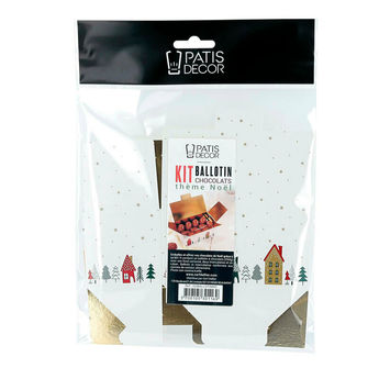 Achat en ligne Kit ballotin chocolats de Noël : ballotin blanc intérieur doré village de Noël 250 gr, 2 intercalaires dorés et 1 ruban doré - Patisdecor