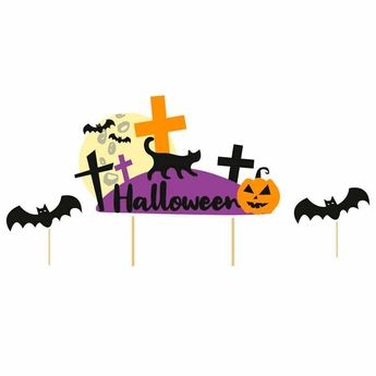 Achat en ligne Décor de gâteau d´Halloween : 1 cake topper Halloween et 2 cake toppers chauve-souris en papier 16.1 et 7.9 cm - Patisdecor