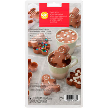 Achat en ligne Moule pour choco bomb : 2 moules à chocolat à garnir en plastique 3 bonhommes de pain d´épices de Noël 6 cm - Wilton