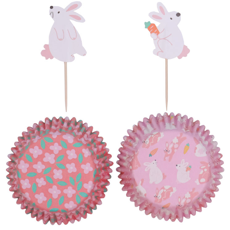 Set 24 caissettes à cupcakes et muffins et décorations lapins de Pâques - PME