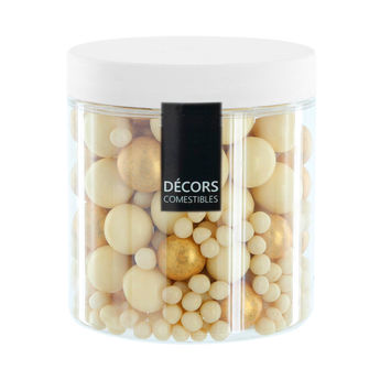 Achat en ligne Pot de décorations perles chocolat blanc et doré 100 gr - Alice Délice