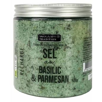 Achat en ligne Sel au basilic et parmesan 630g - Savor et Sens