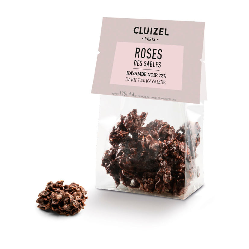 Sachet de roses des sables au chocolat noir Kayambé 72% 125 gr - Cluizel Paris