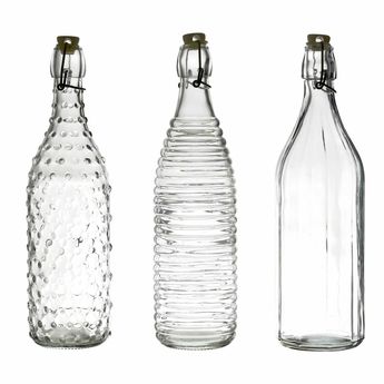 Achat en ligne Bouteille en verre décorée 1l  avec bouchon, décor assorti - Home décor factory