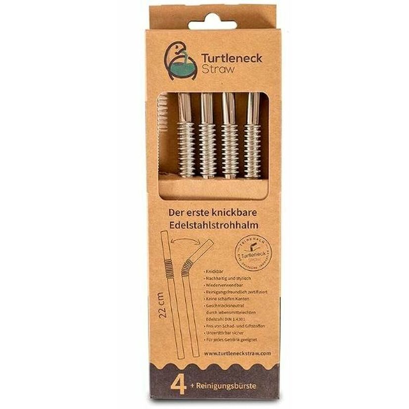 Set de 4 pailles inox pliables + brosse de nettoyage - Turtleneck