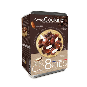 Achat en ligne Box 8 cookies chocolat noir, praliné et amandes : ustensiles, ingrédients et recette 490 gr - Scrapcooking