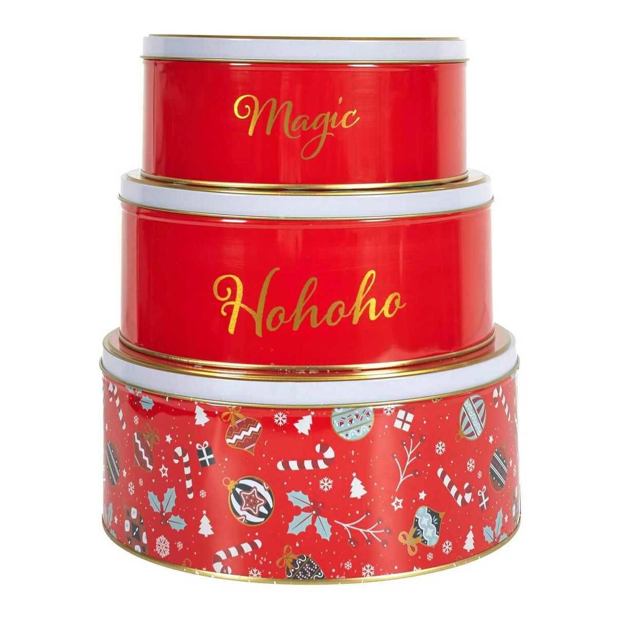 Set de 3 boîtes à biscuits de Noël en métal rouge 25, 22 et 19.5 cm - Cook Concept