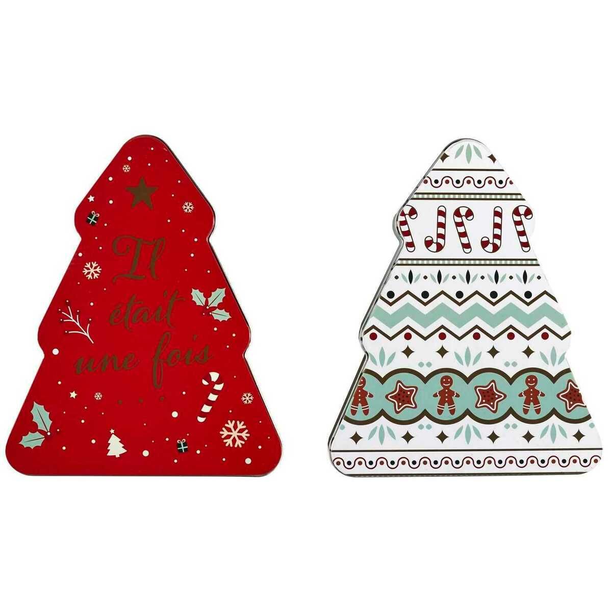 Boîte à biscuits en métal sapin de Noël 15.8 x 19 x 5 cm rouge ou verte - Cook Concept