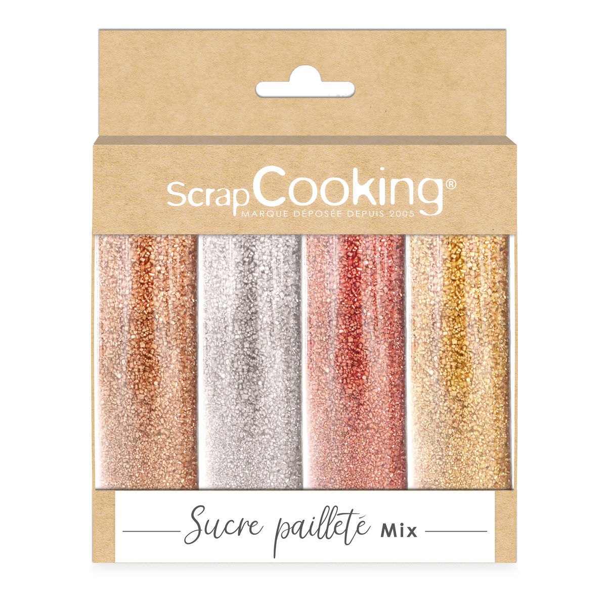 Set de 4 sucres pailletés : or, or rose, argent et rubis 76 gr - Scrapcooking