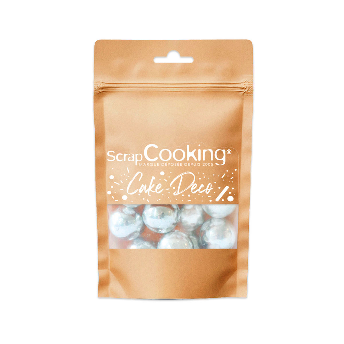 Décors perles de céréales enrobées de chocolat au lait XXL argentées 55 gr - Scrapcooking