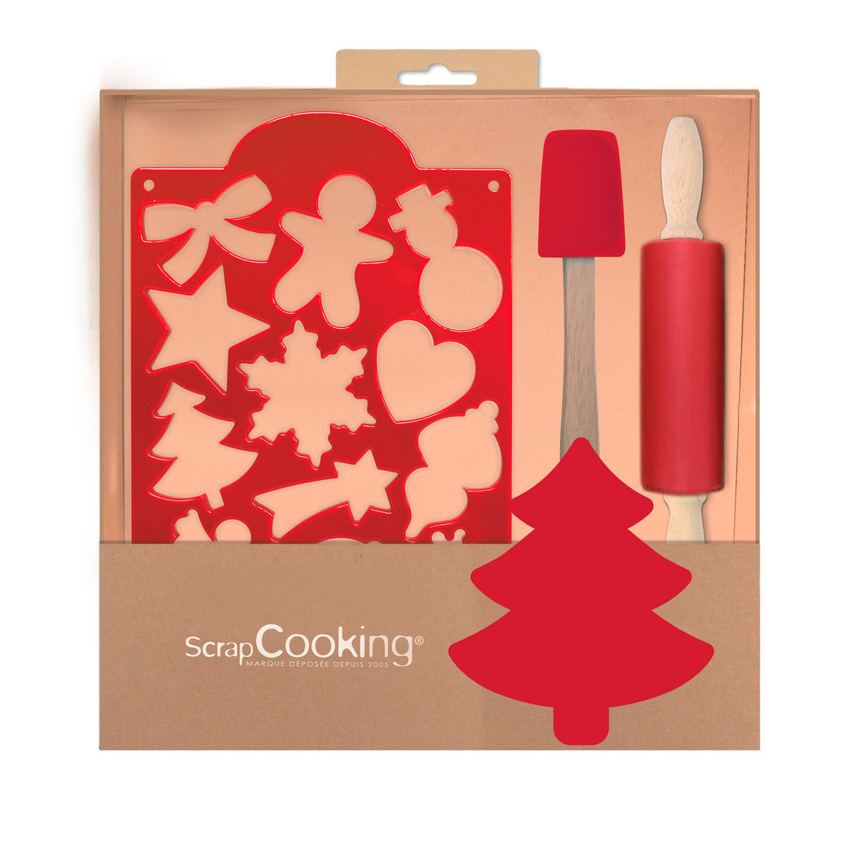 Coffret 4 ustensiles de pâtisserie pour enfants Noël : rouleau, spatule, et plaque emporte-pièces - Scrapcooking