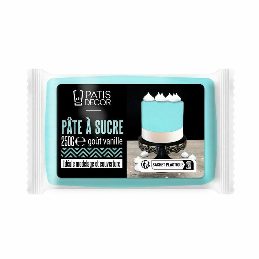 Pâte à sucre goût vanille : bleu clair 250 gr - Patisdecor