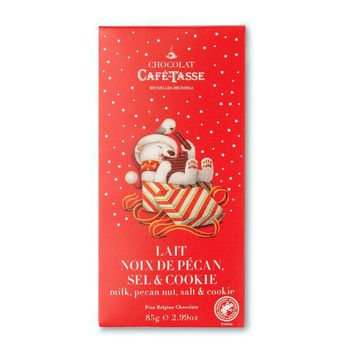 Achat en ligne Tablette de chocolat au lait noix de pécan, sel et cookies Noël 85 gr - Café Tasse