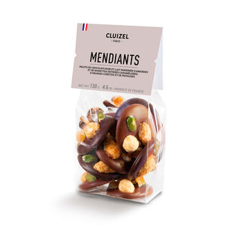 Achat en ligne Sachet de bonbons de chocolat Noël : mendiants au chocolat noir et au lait 130 gr - Cluizel Paris